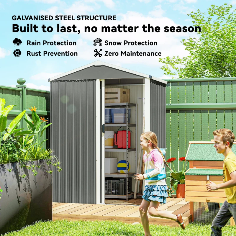 Outsunny 4.5 x 3ft Outdoor Storage Shed, Waterproof Metal Garden Shed with Lockable Door for Backyard, Patio, Lawn, Light Grey