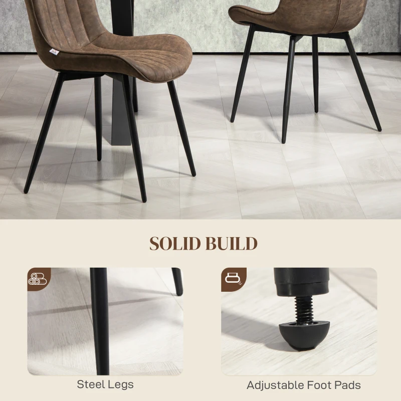 HOMCOM Dining Chairs Set of 2, PU Leather Upholstered Kitchen Chairs with Backrest and Steel Legs, Brown
