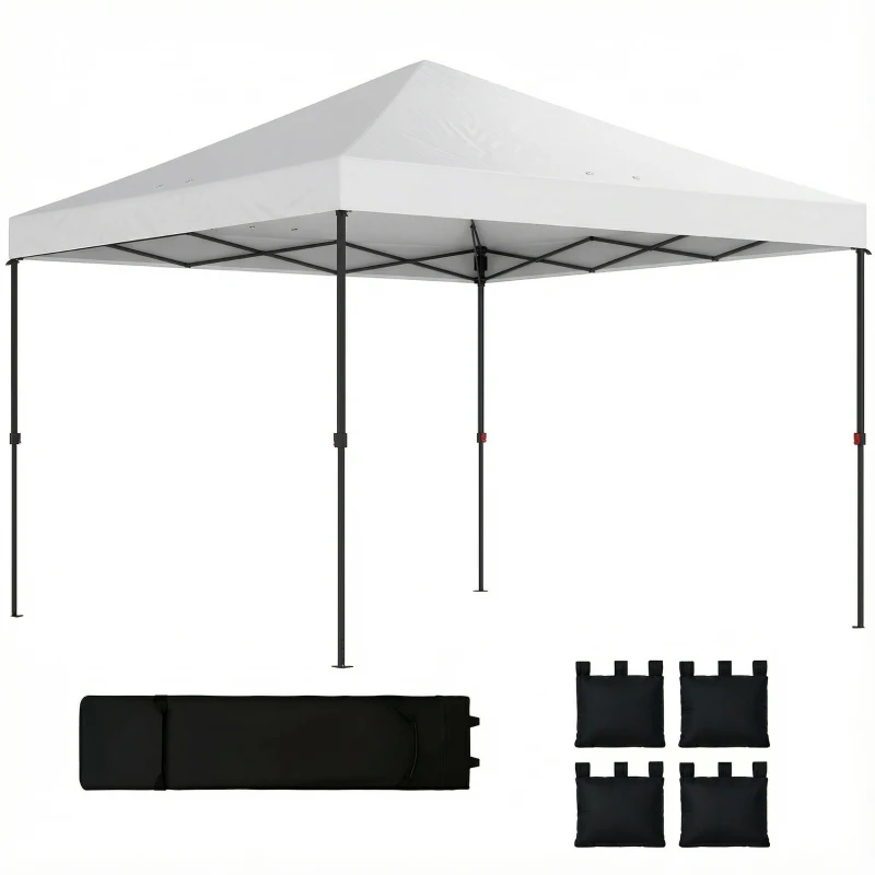 Outsunny 10 x 10 ft Pop Up Canopy Tent with One Push Setup, Outdoor Portable Instant Canopy Shelter w/ Roller Bag, White