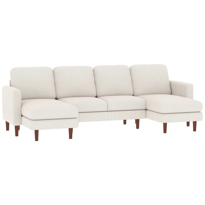 HOMCOM Sectional Sofa, Corduroy U Shaped Couch with Double Chaise and Spring Cushions, 2200lb Capacity, Beige