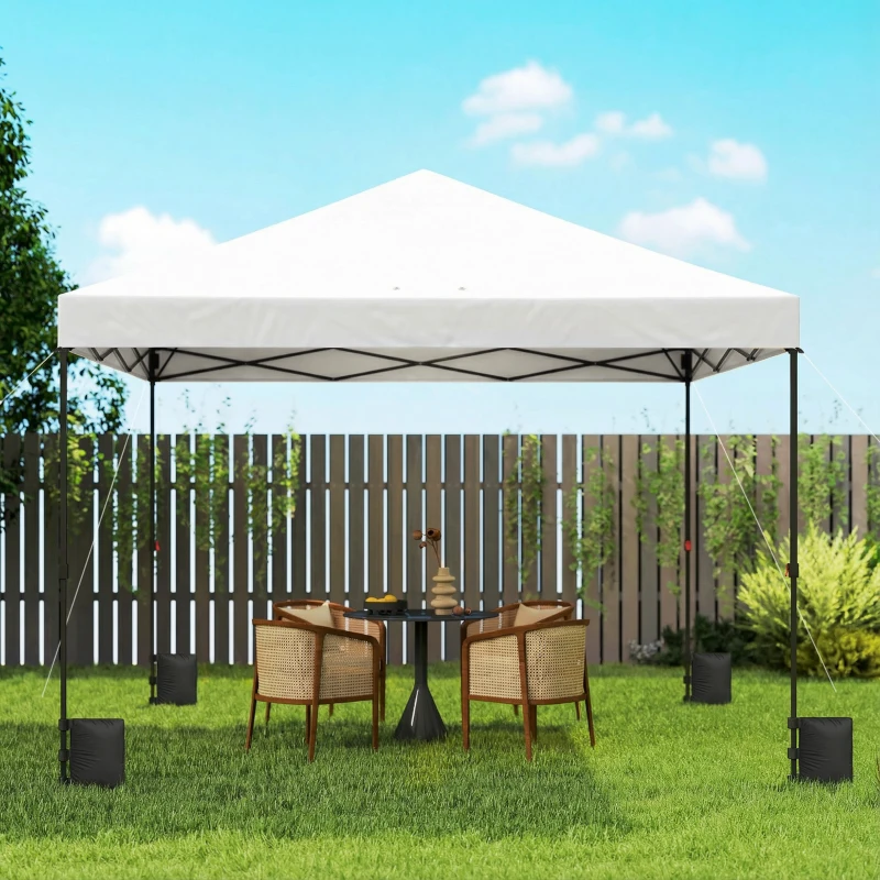Outsunny 10 x 10 ft Pop Up Canopy Tent with One Push Setup, Outdoor Portable Instant Canopy Shelter w/ Roller Bag, White