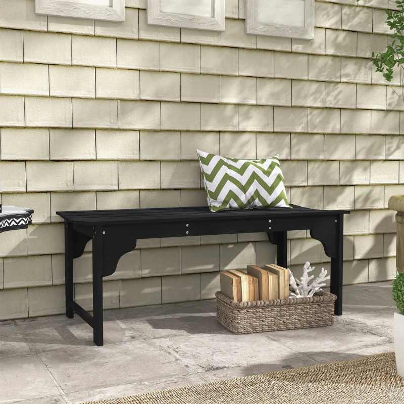 Outsunny Wooden Garden Bench, Patio Double Park Bench with Slatted Seat, Front Porch Backless Bench, Black