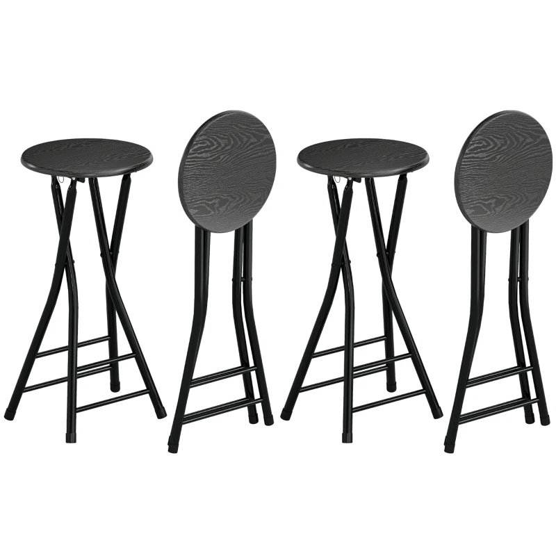 HOMCOM Set of 4 Foldable Barstools, Counter Height Bar Stools with Footrest and Steel Legs for Kitchen Island, Black