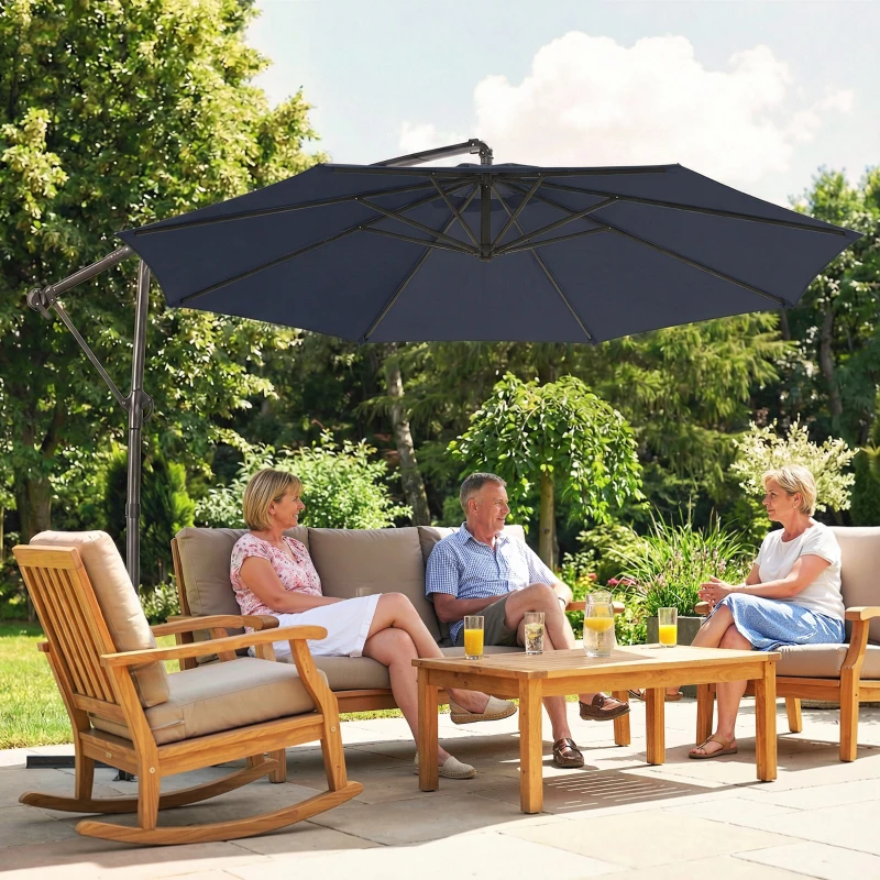 Outsunny 10 ft Offset Patio Umbrella with Cover, Hanging Cantilever Umbrella with 360° Rotation, Crank Handle, Tilt, Navy Blue