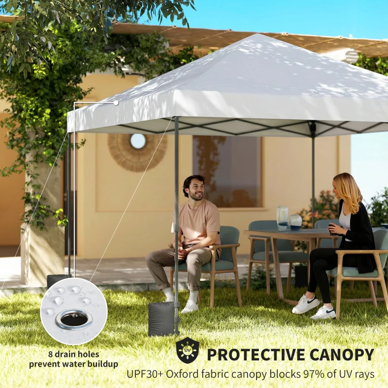 Outsunny 10 x 10 ft Pop Up Canopy Tent with One Push Setup, Outdoor Portable Instant Canopy Shelter w/ Roller Bag, White