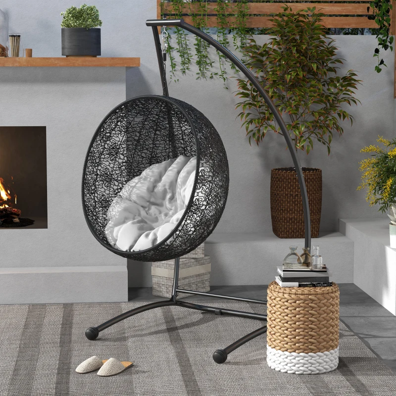 Outsunny Hanging Hammock Chair Stand Only, C Shape Hanging Heavy Duty Metal Frame Swing Stand for Porch Swing Chair, Black