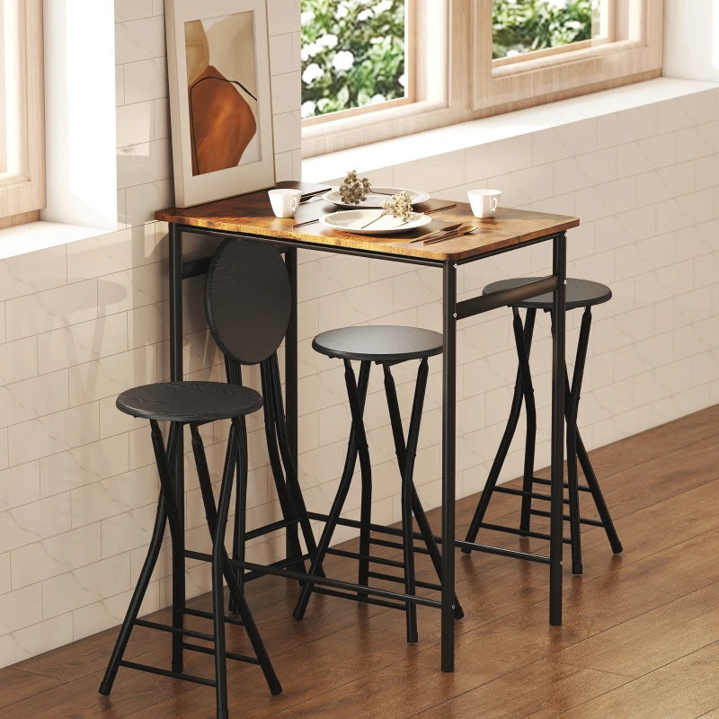 HOMCOM Set of 4 Foldable Barstools, Counter Height Bar Stools with Footrest and Steel Legs for Kitchen Island, Black