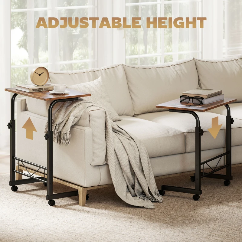 HOMCOM Mobile Standing Desk with Adjustable Height, 23.5 inch Stand Up Desk with Wheels, Rustic Brown