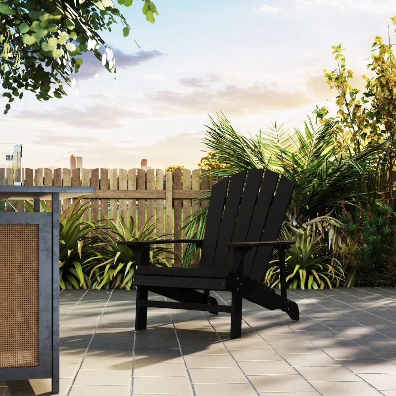 Outsunny Wood Adirondack Chair, Outdoor Patio Muskoka Chair with Slatted Design for Deck, Garden, Backyard, Fire Pit, Black