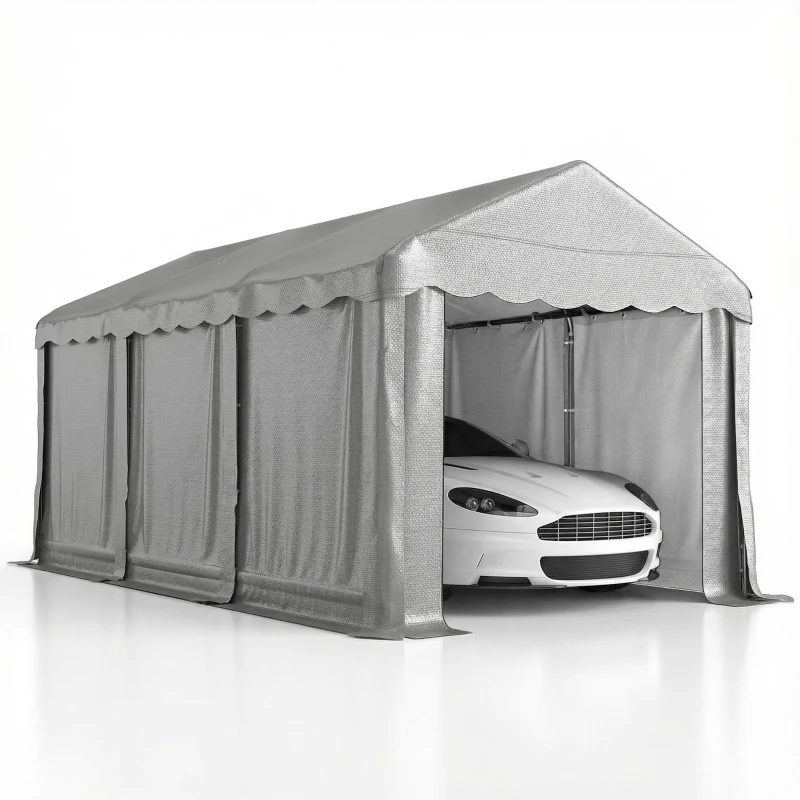 Outsunny 20' x 10' Portable Shed, Outdoor Storage Shed Tent with Roll-up Zipper Door and Removable Sidewalls, Light Grey