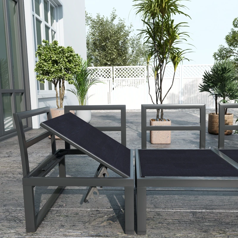 Outsunny 4 Pieces Outdoor Patio Furniture Set, 5-Level Reclining Garden Corner Sofa Set, Outdoor Lounge Conversation Sectional