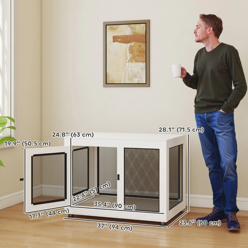 PawHut Pet Crate End Table with Water-resistant Cushion or Large Medium Dogs, White