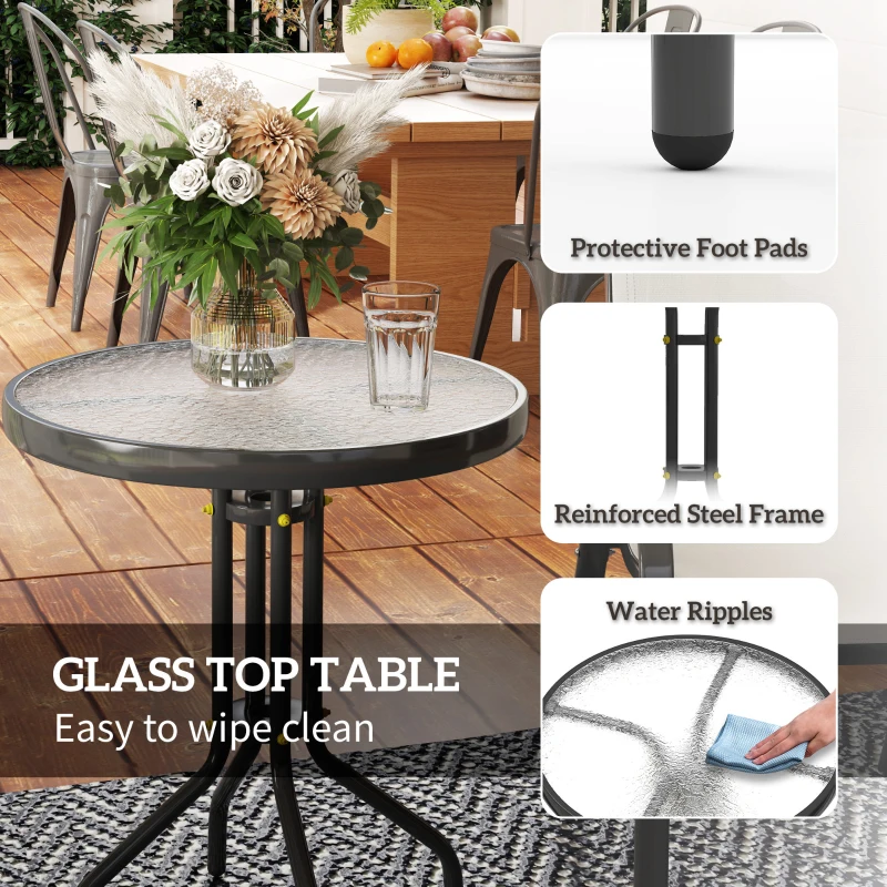 Outsunny 3 Pieces Bistro Set, Small Patio Furniture Set with Stackable Mesh Chairs, Glass Table for Garden, Balcony, Beige