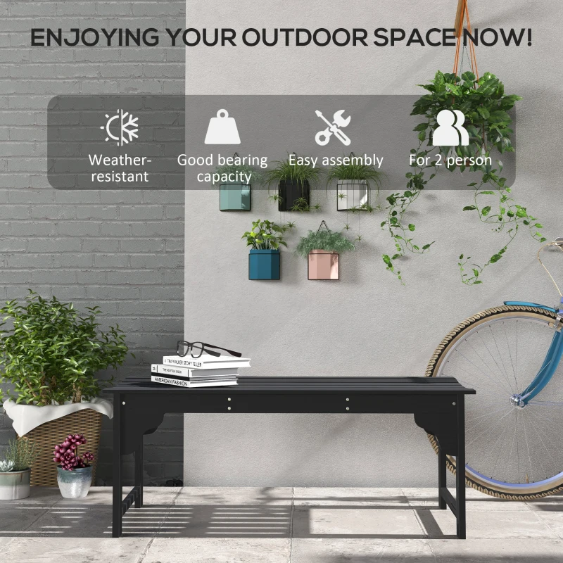 Outsunny Wooden Garden Bench, Patio Double Park Bench with Slatted Seat, Front Porch Backless Bench, Black