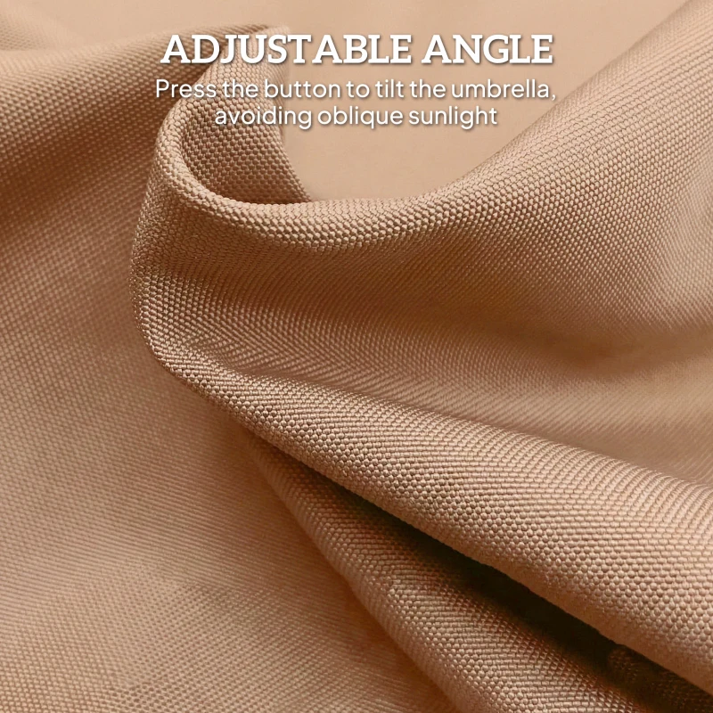 Outsunny 9 ft Patio Umbrella with Push Button Tilt and Crank, Fringed Outdoor Market Table Umbrella Parasol, Khaki