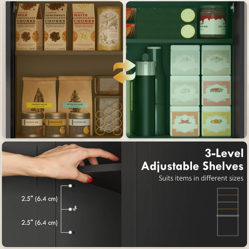 HOMCOM Tall Pantry Cabinet, 67" Kitchen Storage Cabinet with Adjustable Shelves and 2 Drawers for Kitchen, Dining Room, Black