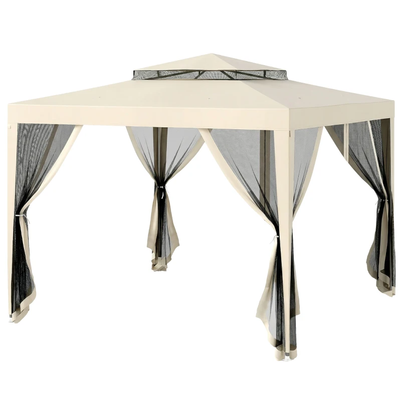 Outsunny 10' x 10' Canopy Tent, Party Tent with Mesh Netting and Double Tier Roof for Backyard, Garden, Patio, Outdoor, Beige