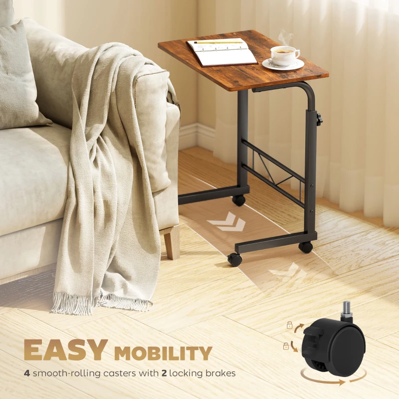 HOMCOM Mobile Standing Desk with Adjustable Height, 23.5 inch Stand Up Desk with Wheels, Rustic Brown