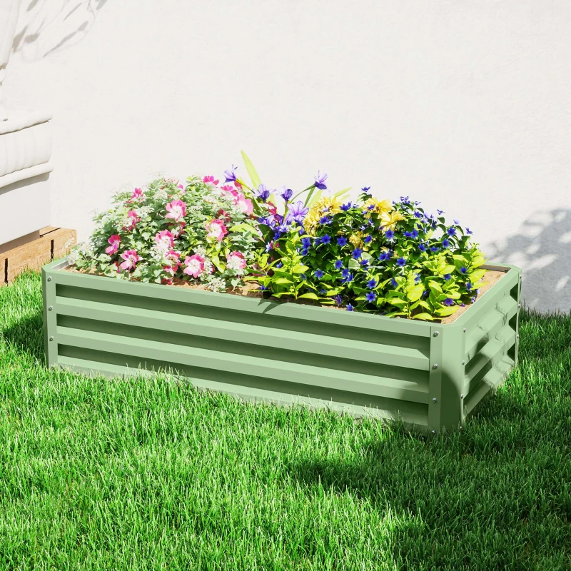 Outsunny Galvanized Raised Garden Bed, Outdoor Planter Box for Vegetables, Flowers, Herbs, 4' x 2' x 1', Light Green