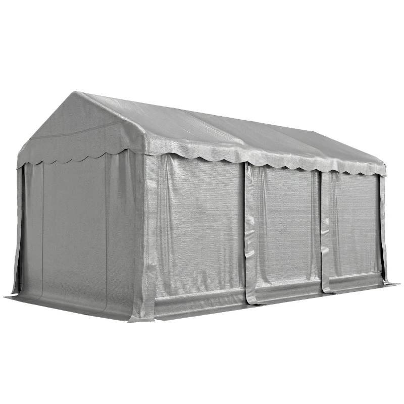 Outsunny 20' x 10' Portable Shed, Outdoor Storage Shed Tent with Roll-up Zipper Door and Removable Sidewalls, Light Grey