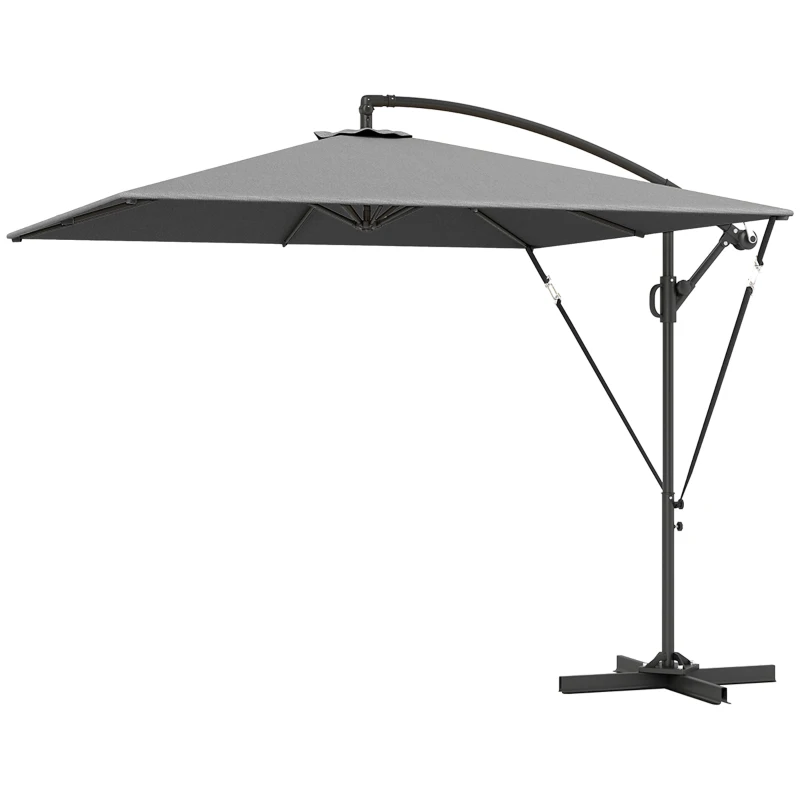 Outsunny Patio Offset Umbrella UPF 50+ UV Protection, Crank Parasol with Base, Cover & Wind Securing, Khaki