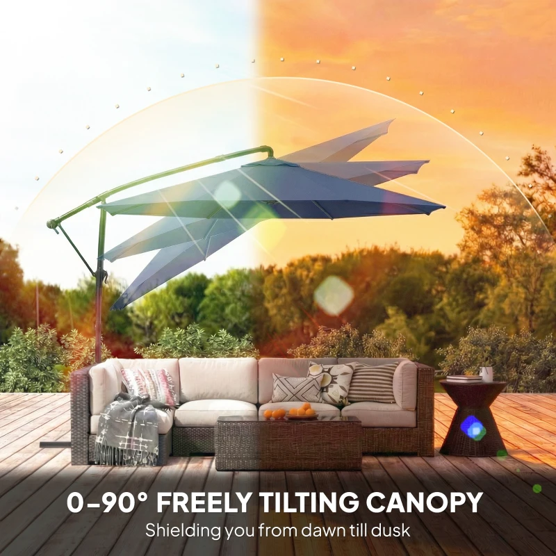 Outsunny 10 ft Offset Patio Umbrella with Cover, Hanging Cantilever Umbrella with 360° Rotation, Crank Handle, Tilt, Navy Blue