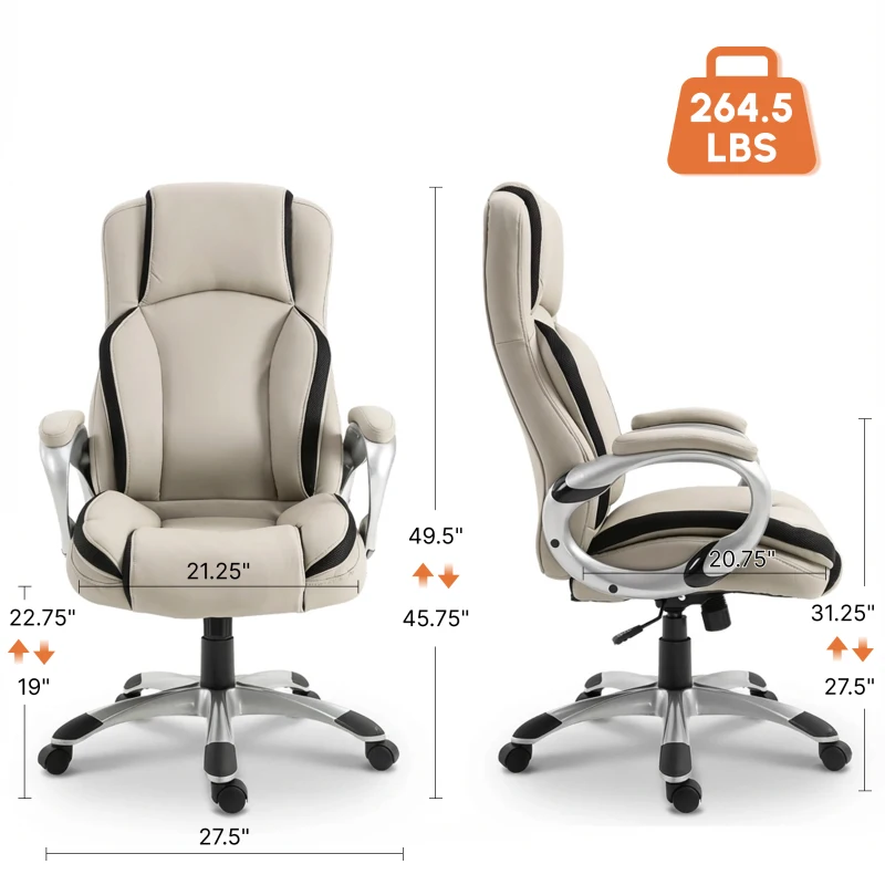 Vinsetto Ergonomic Office Chair PU Leather Executive on Rolling Wheels Task Computer Height Adjustable Swivel Ergonomic, Greige and Black
