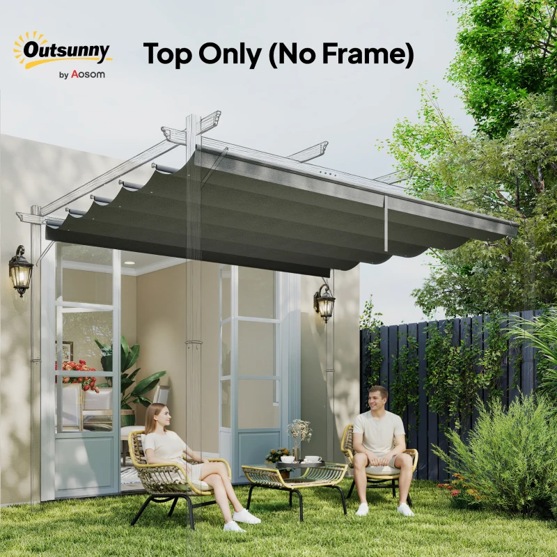 Outsunny 8.5' x 11.5' Retractable Pergola Canopy Replacement, Fit 10' x 13' Frame, Pergola Cover Replacement Top Only, Light Grey