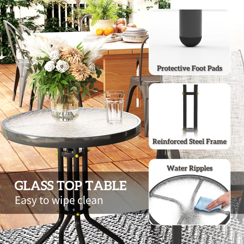 Outsunny 3 Pieces Bistro Set, Small Patio Furniture Set with Stackable Mesh Chairs, Glass Table for Garden, Balcony, Grey