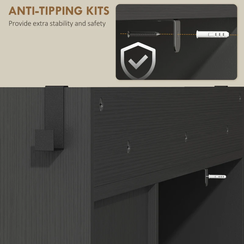 HOMCOM Farmhouse Shoe Storage Cabinet with Side Cabinet and Adjustable Shelves for Entryway, Hallway, Holds 12 Pairs, Black