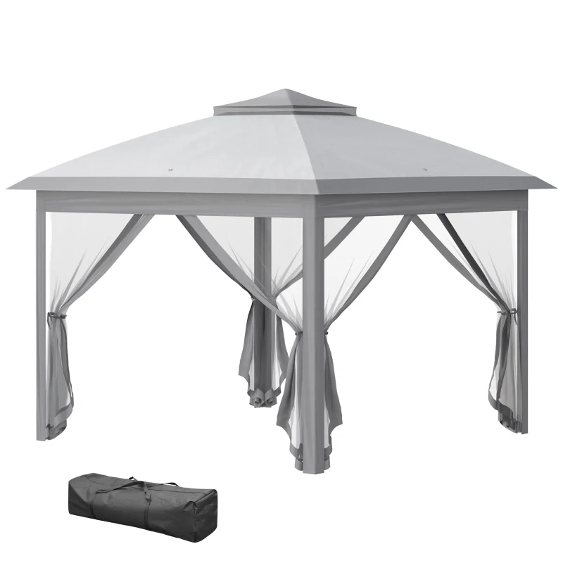 Outsunny 11' x 11' Pop Up Gazebo, Double Roof Foldable Height Adjustable Canopy Tent with Mesh Sidewalls, Carrying Bag, Grey