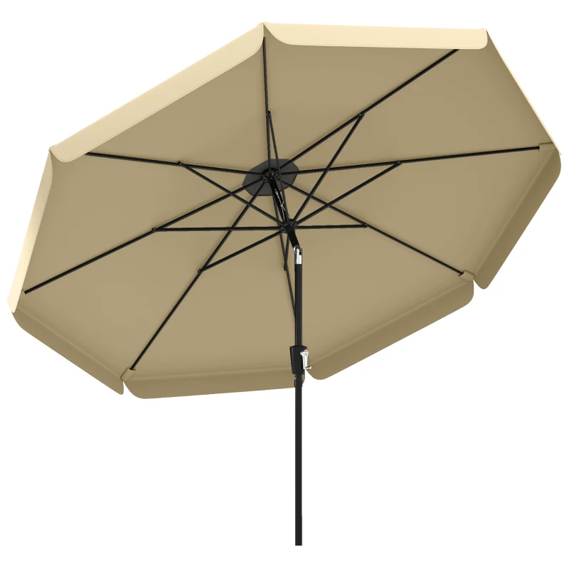 Outsunny 10 ft Patio Umbrella with Push Button Tilt and Crank, Outdoor Market Table Umbrella Parasol, Khaki