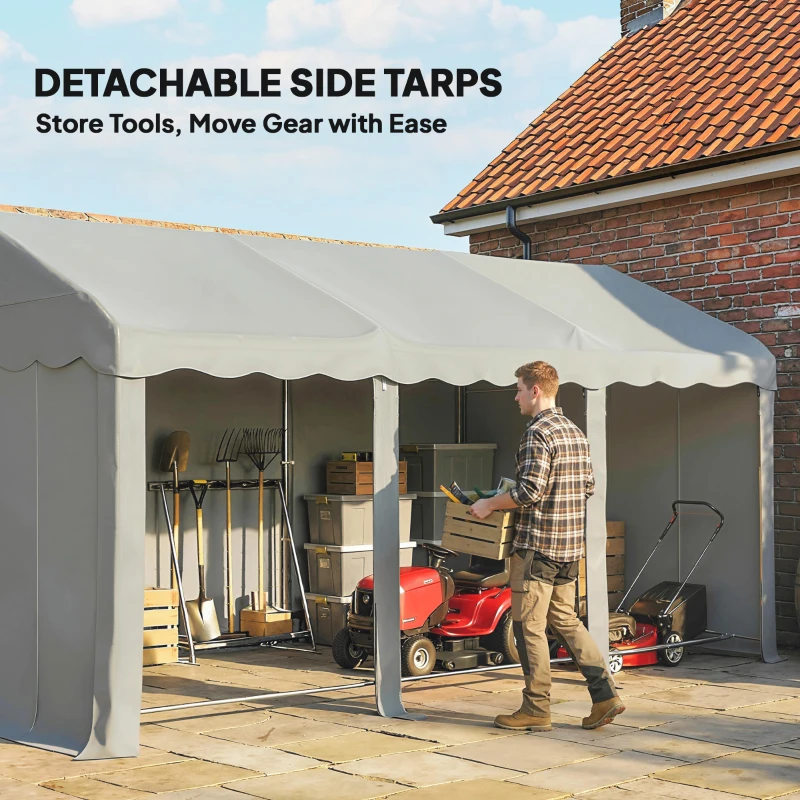 Outsunny 20' x 10' Portable Shed, Outdoor Storage Shed Tent with Roll-up Zipper Door and Removable Sidewalls, Light Grey