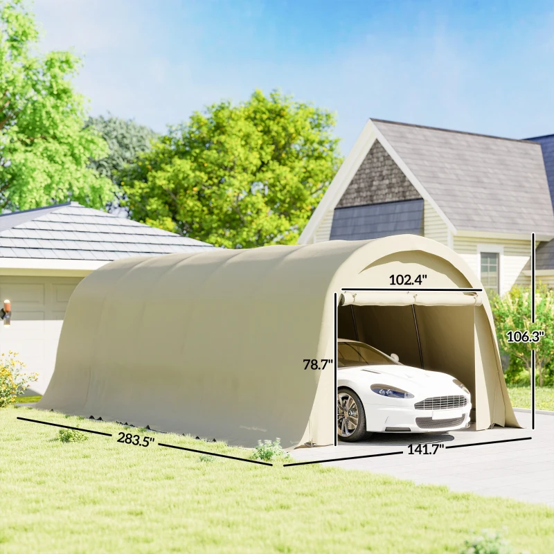 Outsunny 12' x 23.6' Heavy Duty Carport, UPF50+ Portable Garage Car Canopy Tent with Galvanized Frame, Large Door, Beige