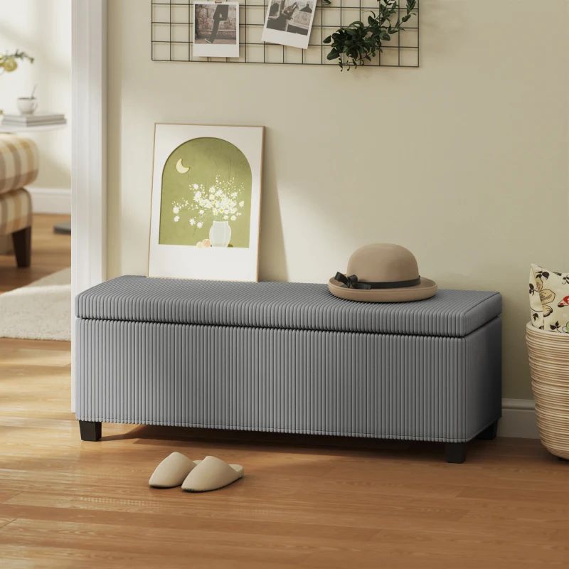 HOMCOM 44 Inches Ottoman with Storage, Lid, Legs, Corduroy End of Bed Bench for Living Room, Bedroom, Entryway, Gray