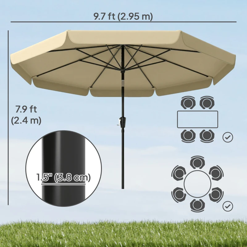 Outsunny 10 ft Patio Umbrella with Push Button Tilt and Crank, Outdoor Market Table Umbrella Parasol, Khaki