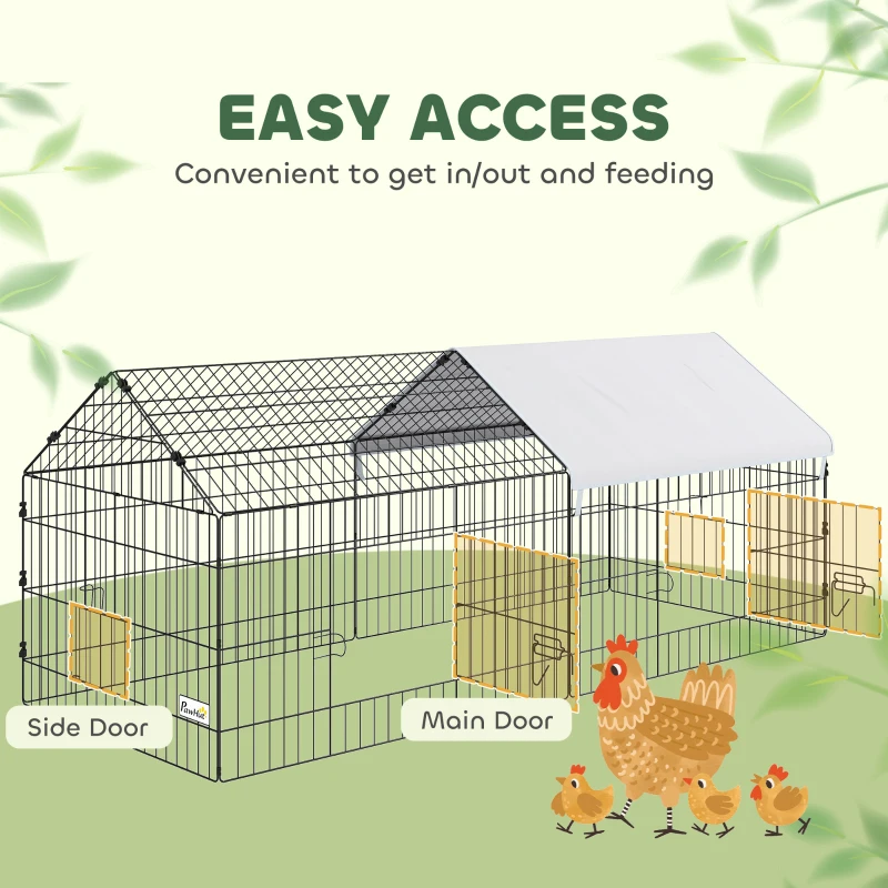 PawHut 73" Small Animal Cage with Roof, Indoor/Outdoor Use,  for Chicken, Rabbits, Chinchillas, Silver