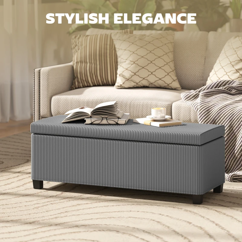 HOMCOM 44 Inches Ottoman with Storage, Lid, Legs, Corduroy End of Bed Bench for Living Room, Bedroom, Entryway, Gray