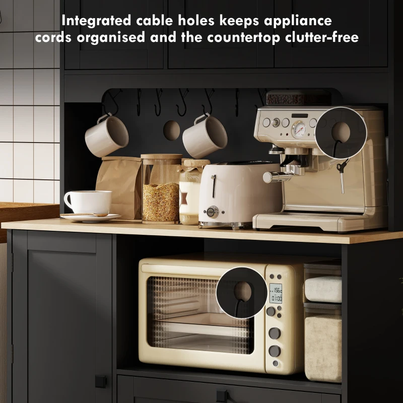 HOMCOM Kitchen Pantry Cabinet, 64" Tall Kitchen Hutch with 3 Cabinets, 2 Drawers, Adjustable Shelves, Microwave Stand, Black