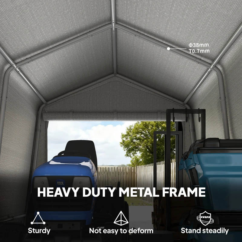 Outsunny 9.2' x 7.9' Garden Storage Tent, Patio Storage Shelter w/ Metal Frame and Double Zipper Doors, Light Grey