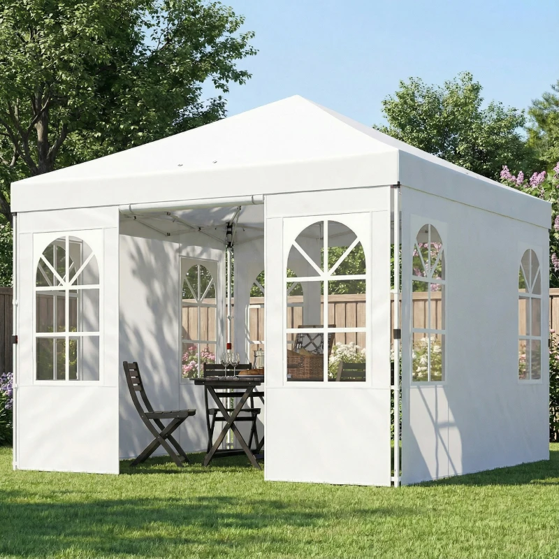 Outsunny 9.6 x 9.6 ft Pop Up Canopy Tent with Sidewalls, One Push Setup, UPF50+ Portable Instant Canopy Shelter, White