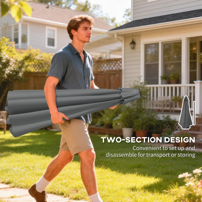 Outsunny 10 ft Patio Umbrella with Push Button Tilt and Crank, Outdoor Market Table Umbrella Parasol, Dark Grey