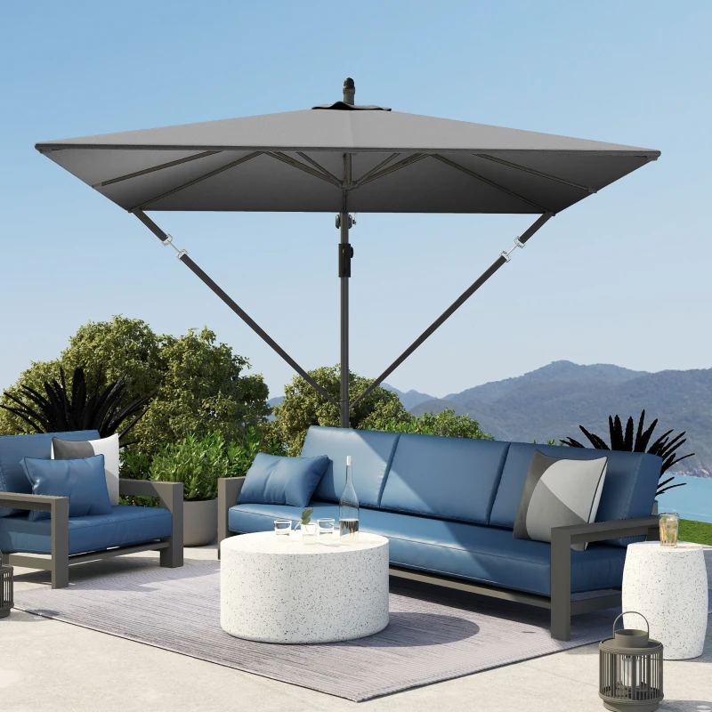 Outsunny Patio Offset Umbrella UPF 50+ UV Protection, Crank Parasol with Base, Cover & Wind Securing, Khaki