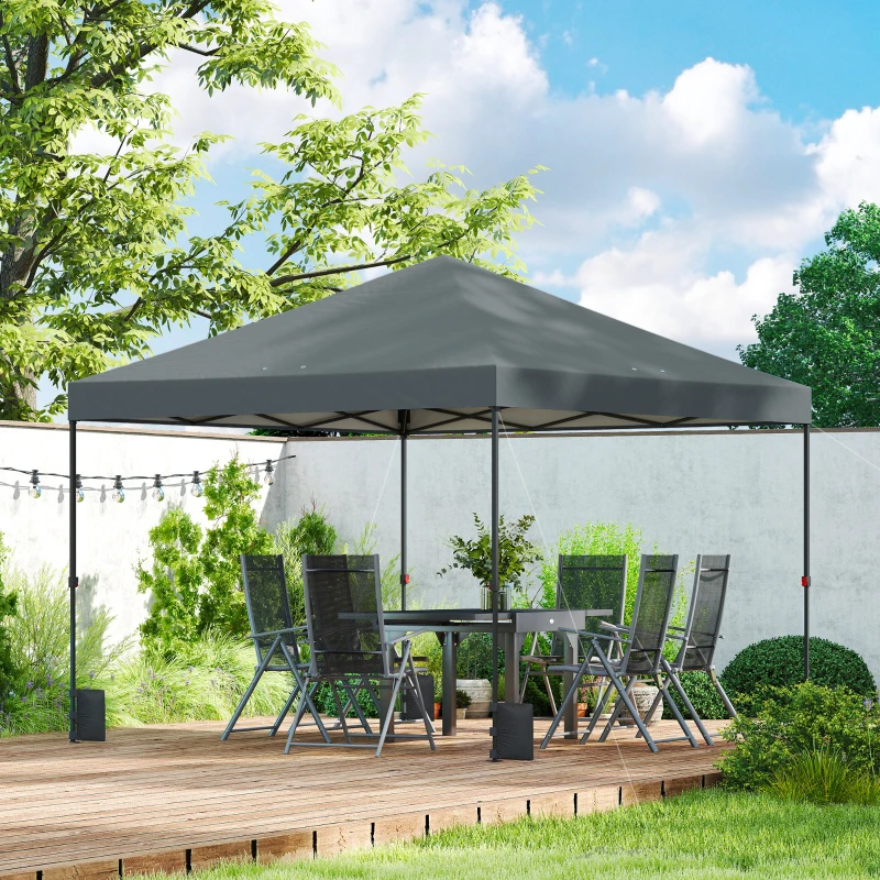 Outsunny 10 x 10 ft Pop Up Canopy Tent with One Push Setup, Outdoor Portable Instant Canopy Shelter w/ Roller Bag, Dark Gray