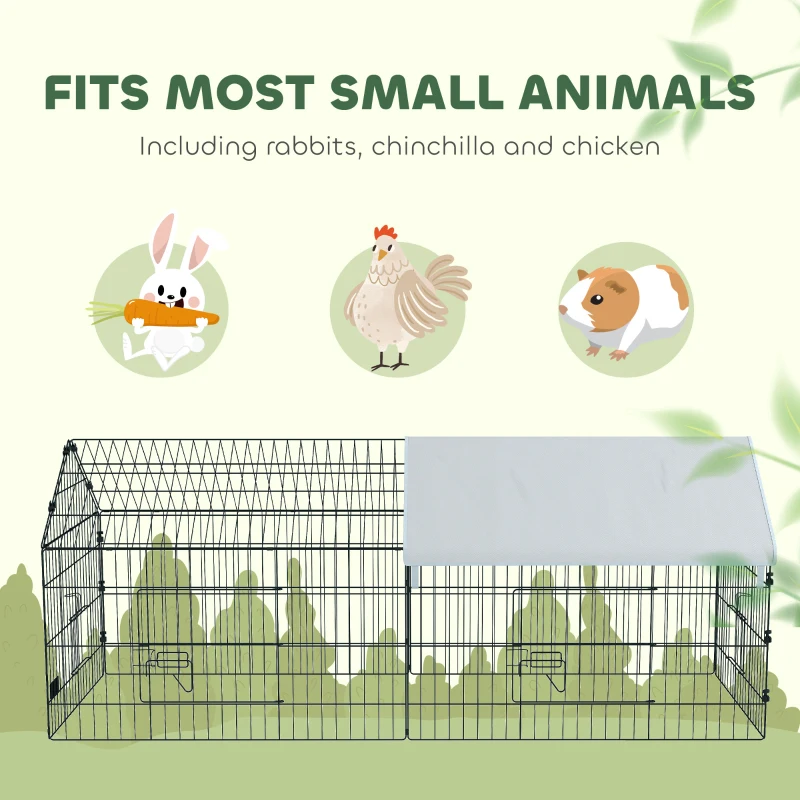 PawHut 73" Small Animal Cage with Roof, Indoor/Outdoor Use,  for Chicken, Rabbits, Chinchillas, Silver