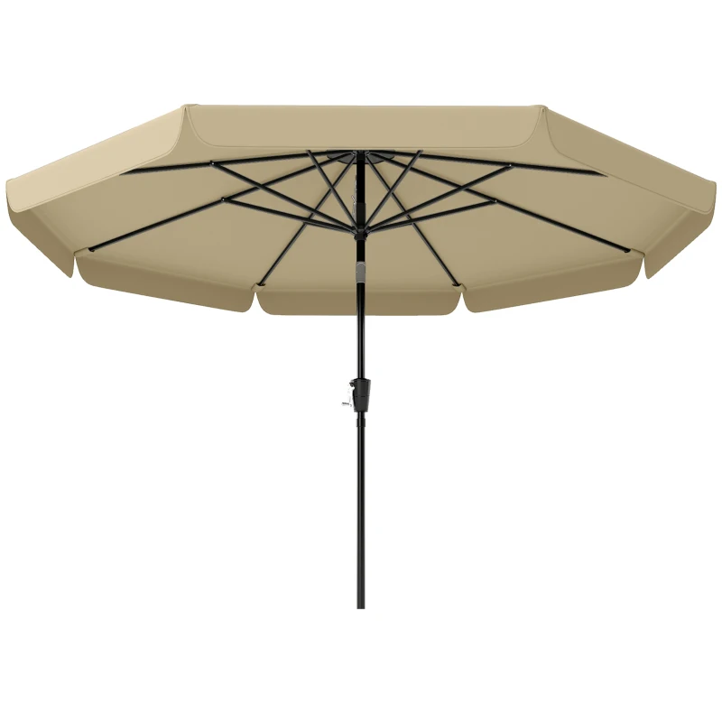 Outsunny 10 ft Patio Umbrella with Push Button Tilt and Crank, Outdoor Market Table Umbrella Parasol, Khaki