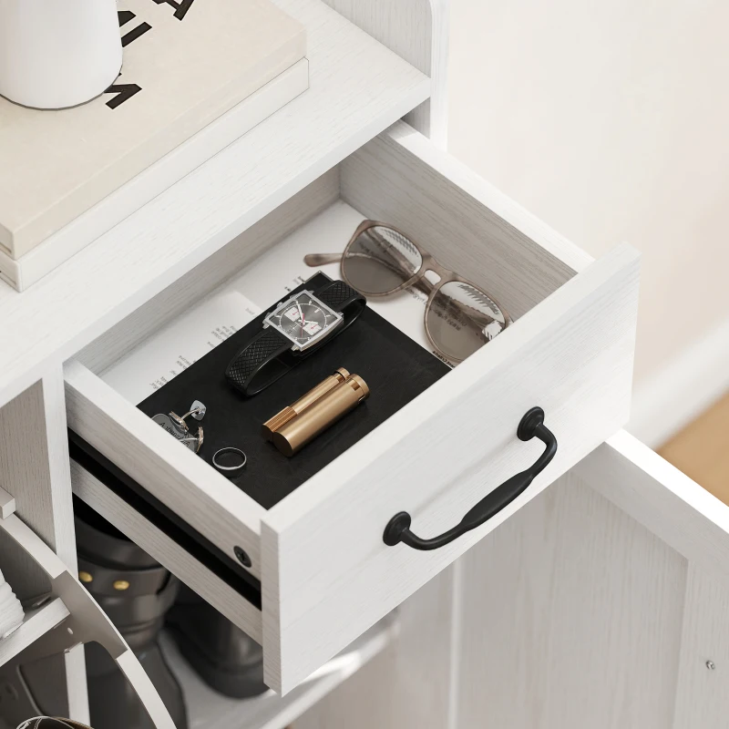 HOMCOM Farmhouse Shoe Storage Cabinet with Side Cabinet and Adjustable Shelves for Entryway, Hallway, Holds 12 Pairs, White