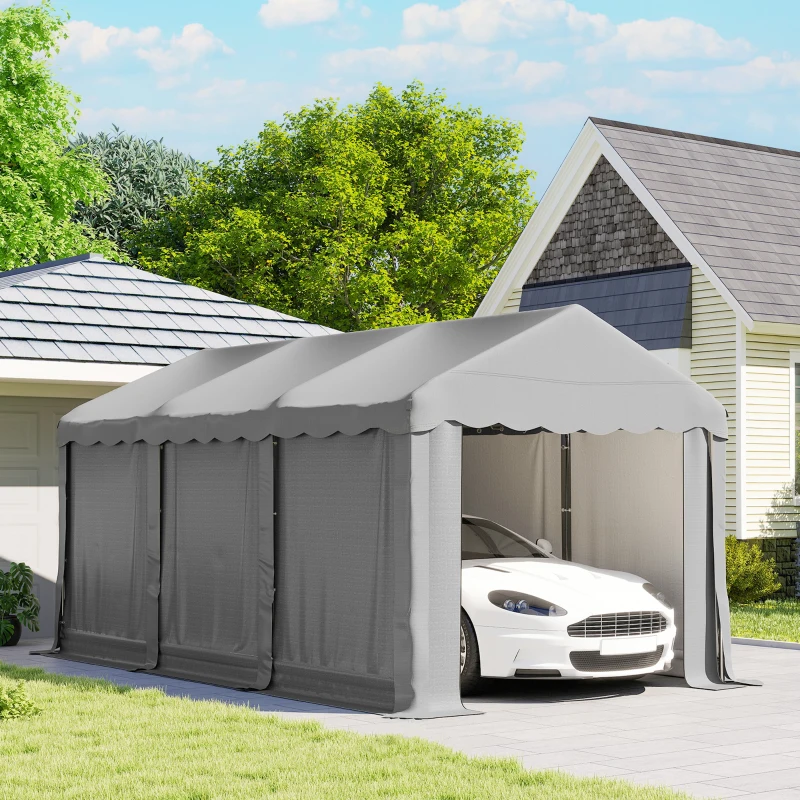 Outsunny 20' x 10' Portable Shed, Outdoor Storage Shed Tent with Roll-up Zipper Door and Removable Sidewalls, Light Grey