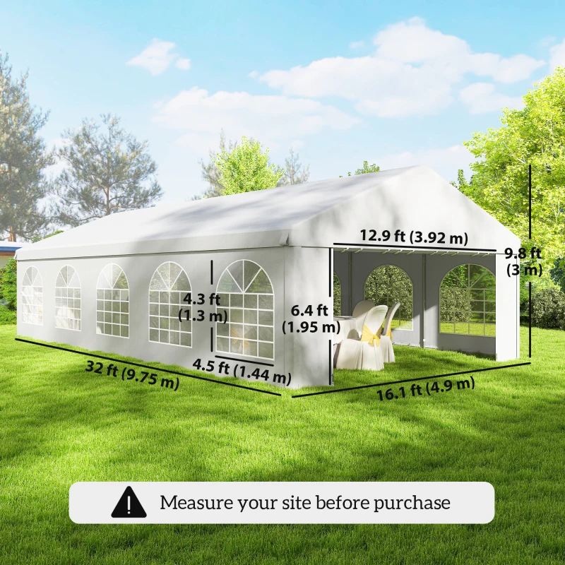 Outsunny 16'x32' Heavy Duty Large Party Tent & Carport with Removable Sidewalls, Portable Garage Canopy Tent, White