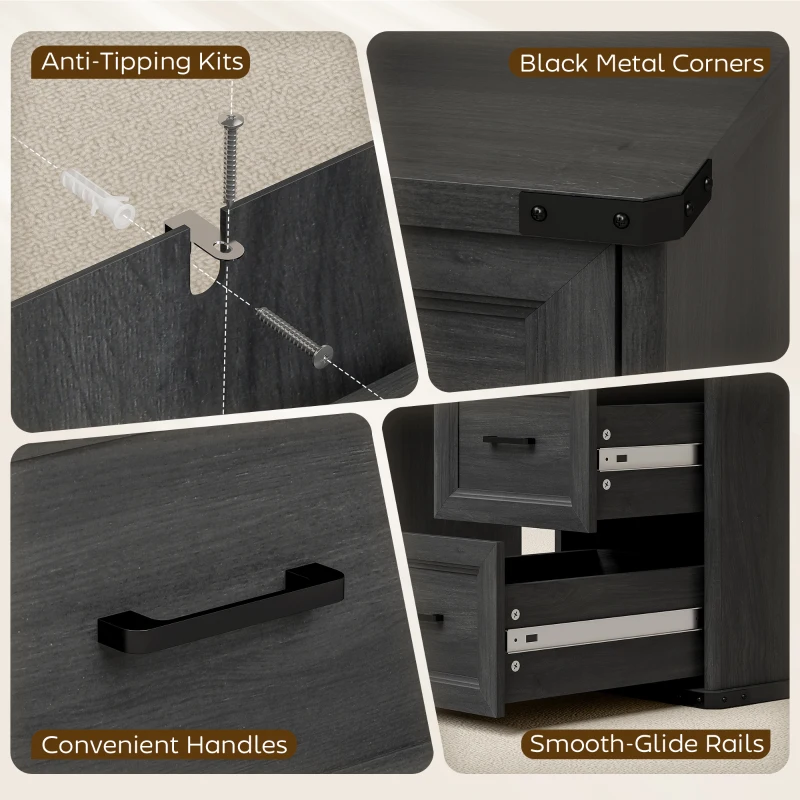 HOMCOM 55" Computer Desk with 7 Drawers, Farmhouse Executive Desk for Home Office, Study, Bedroom, Black Wood Grain